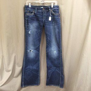 Silver Jeans Low Rise Dark Wash Distressed Flare Size 29